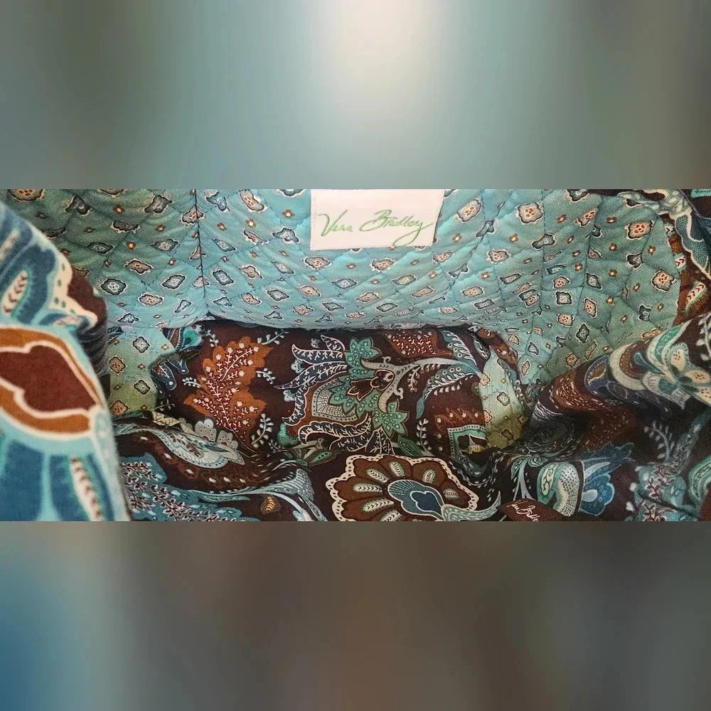 Retired Vera Bradley Blue Java Brown Floral Paisley Tote - Picture 9 of 16
